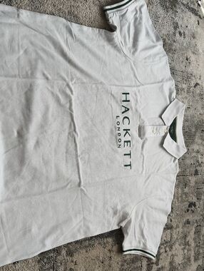 Hackett White Polo with Green Logo and Trim